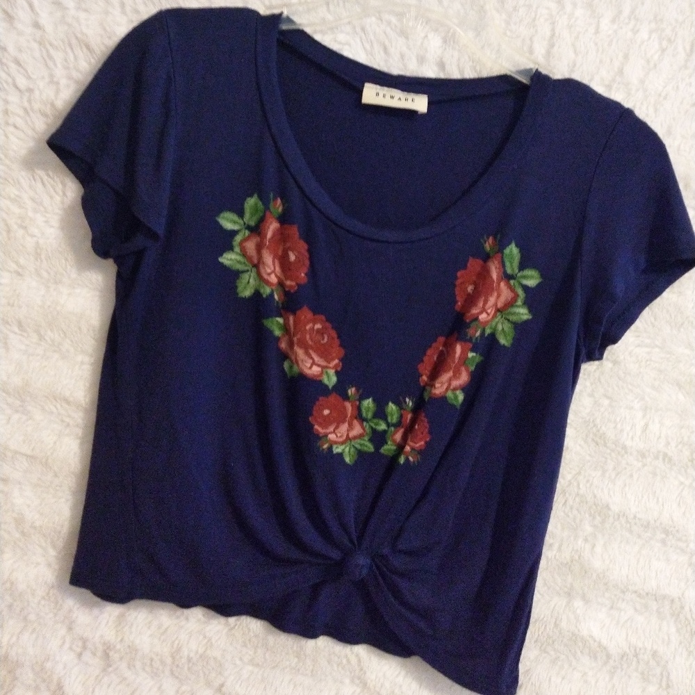 Blue shirt with roses
